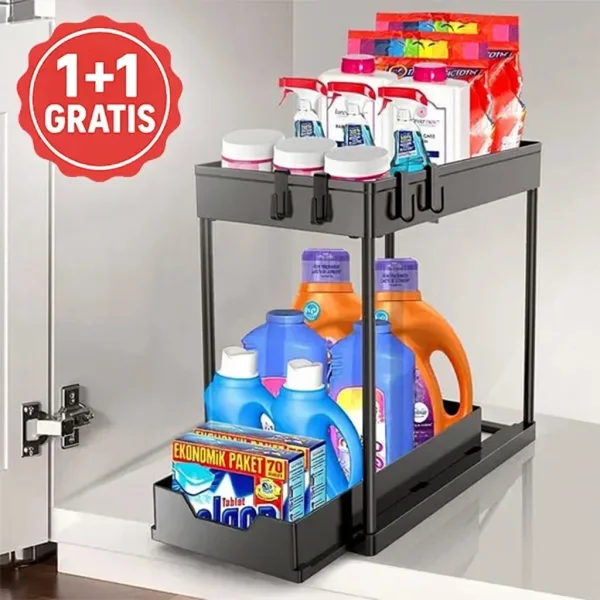 Ausziehbarer Organizer unter der Spüle - 2 Ebenen, verstellbare Regalböden | SINKNOVA 1+1 GRATIS