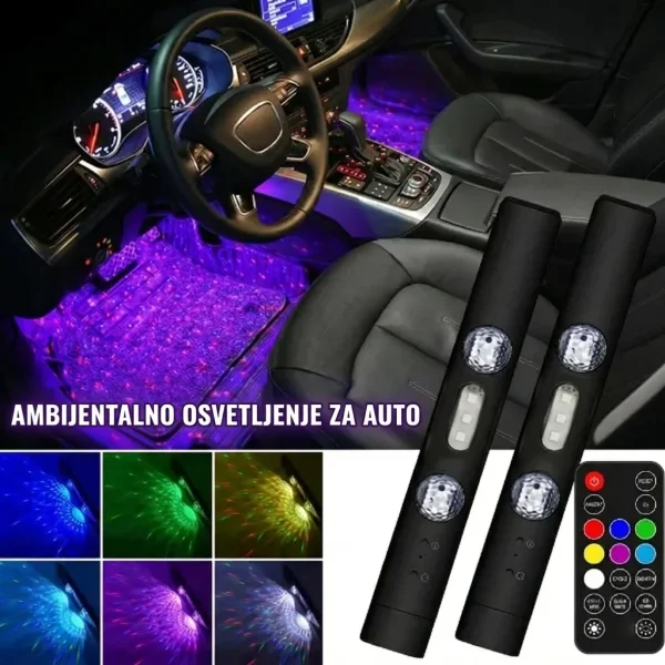 Bežično ambijentalno svetlo za automobil - 7 boja, sinhronizacija muzike + daljinski | LUMEZIN