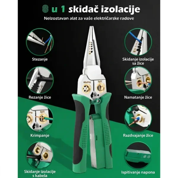 8-u-1 skidač i rezač žice (20,7 cm) - Skida, reže, krimpa i testira napon u jednom alatu | POWERPLIERS