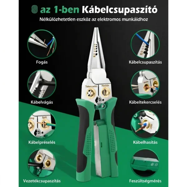 8 az 1-ben Kábelcsupaszoló és vágó (20,7 cm) - Csupaszol, vág, krimpel és feszültséget tesztel egyetlen eszközben | POWERPLIERS