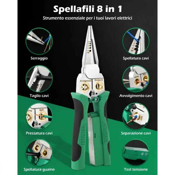 Pinza Spellafili e Tagliafili 8 in 1 (20,7 cm) - Spella, Taglia, Crimpa e Testa la Tensione in un Unico Strumento | POWERPLIERS