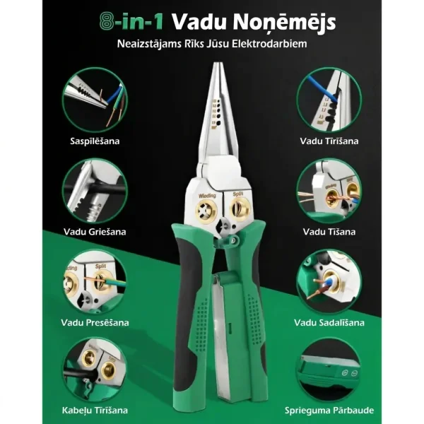8-in-1 Vadu izolācijas noņēmējs un griezējs (20,7 cm) — Noņem izolāciju, Griež, Krimpsē un Pārbauda spriegumu vienā instrumentā | POWERPLIERS
