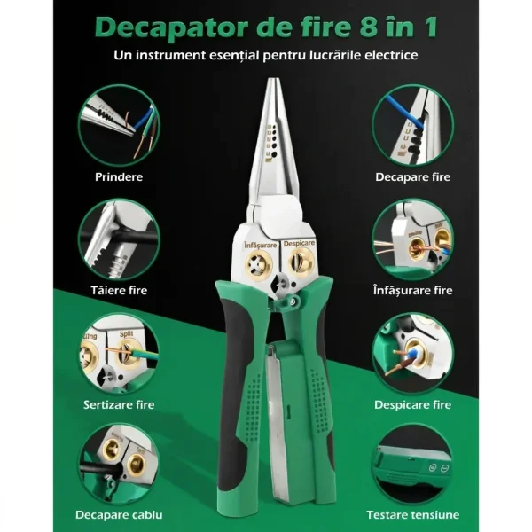 8-în-1 Decapator și Clește de tăiat (20.7 cm) - Decapă, Taie, Sertizează și Testează Tensiunea Într-o Singură Unealtă | POWERPLIERS