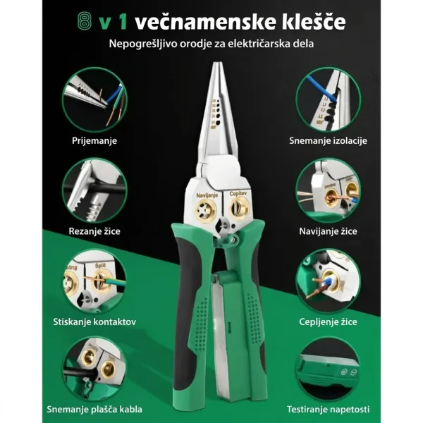 8-v-1 orodje za odstranjevanje izolacije in rezanje žice (20,7 cm) - Odstranjuje izolacijo, reže, stiska in testira napetost v enem orodju | POWERPLIERS