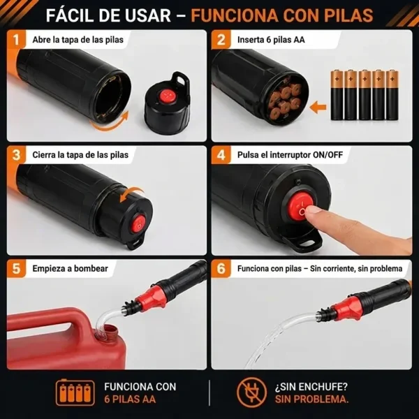 Bomba de trasvase de líquidos a batería - funciona sin electricidad | PUMPORA