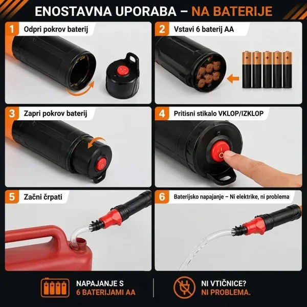 Baterijska črpalka za prečrpavanje tekočin – deluje brez elektrike | PUMPORA