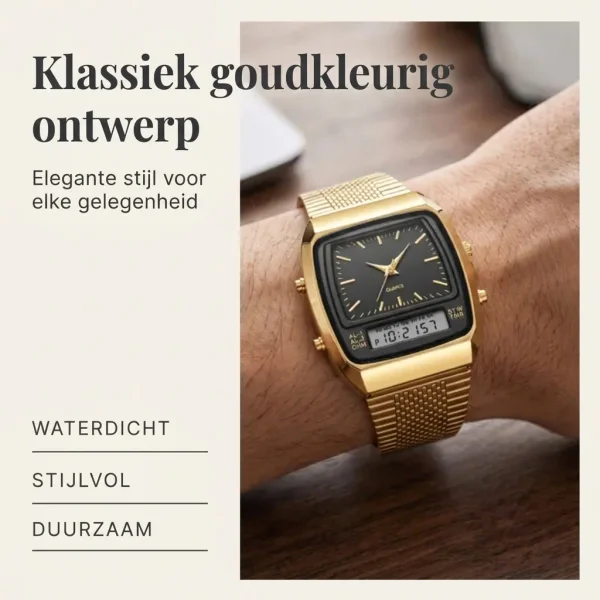 Retro vierkant dubbel horloge | ROLOTIME