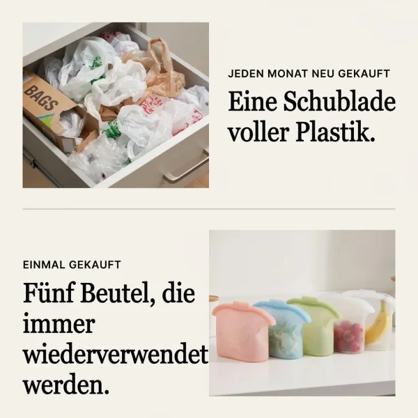 Wiederverwendbare Silikon-Lebensmittelbeutel – 5 x 1 L | SILIFREEZ